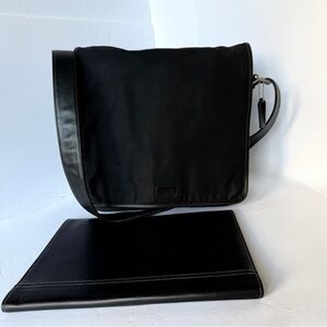 Vintage Twill & Leather Messenger Bag and Leather Writing Portfolio. Black. $205